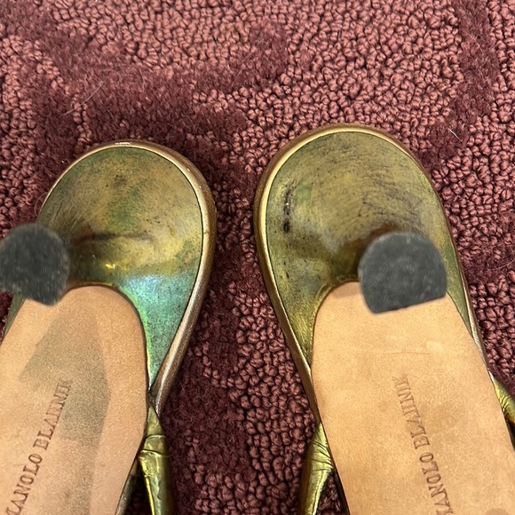 Manolo blahnik gold heels flip flop heels leather y2k 2000 vintage Gold Paterno - Picture 7 of 7